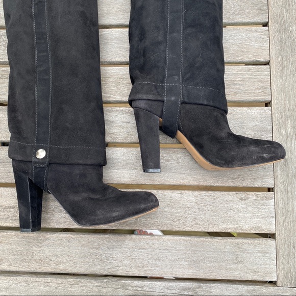 Joan and David Dachoice Black Suede Overlap Chunky Heeled Knee Hi Boots Size 7.5 - Picture 9 of 15